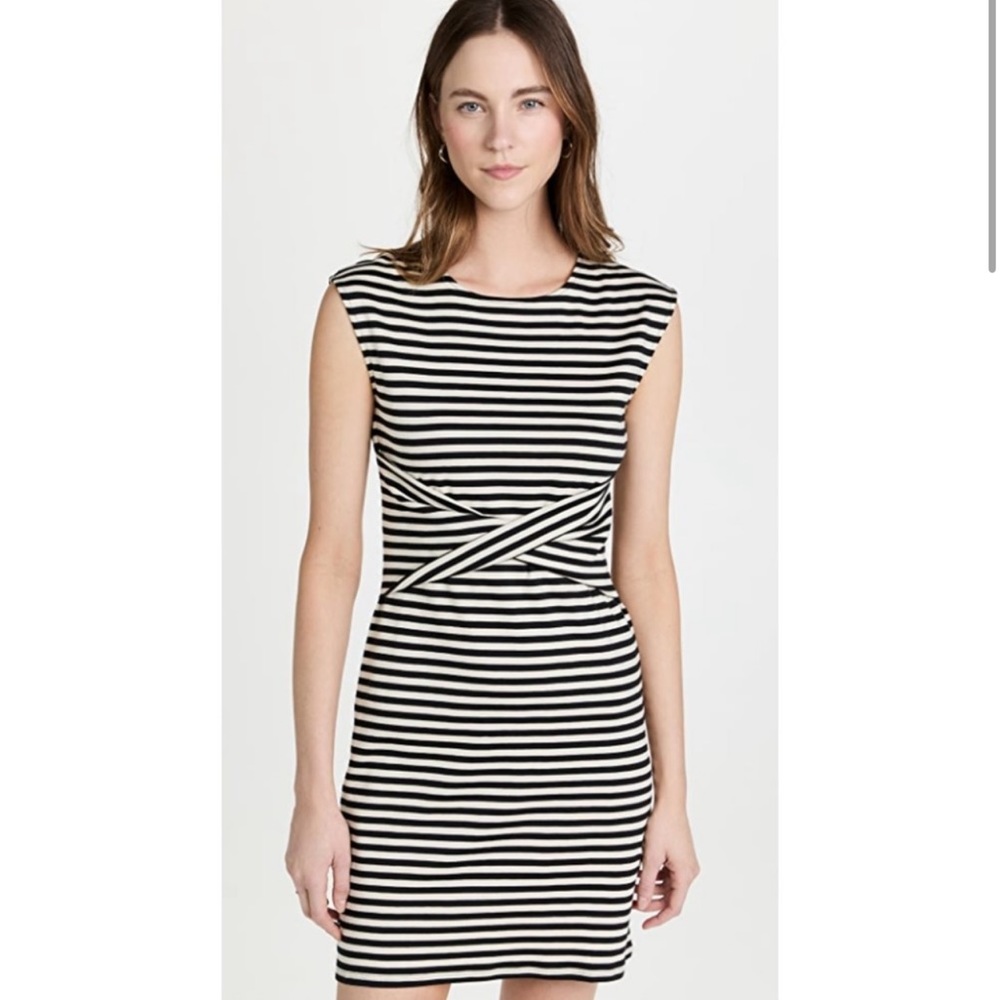 THEORY Clinton Stripe Sleeveless Twist-Front Dress Pima Cotton Size Small Petite - Picture 1 of 16